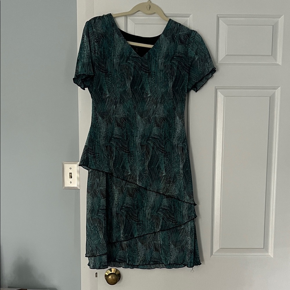 Connected Apparel Teal and Black Midi Dress